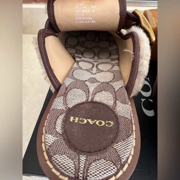 Coach Brown and Cream Shearling Mules - Picture 4 of 7